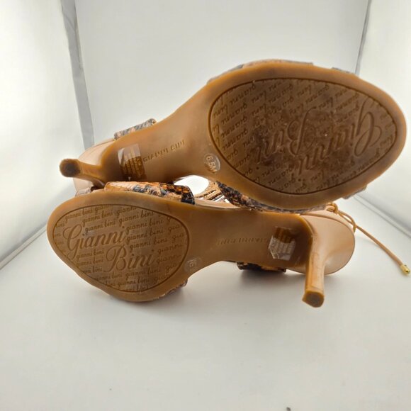 Gianni Bini Snake Print Lace-Up Heels | Size 6.5M | Caged Sandals Leather Upper - Picture 6 of 9